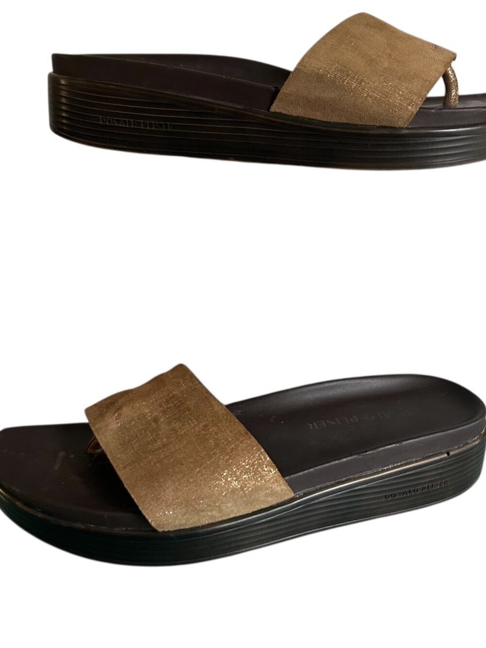 Donald Pliner Fiji Distressed Metallic Slide Platform Sandal, Gold Size 9.5